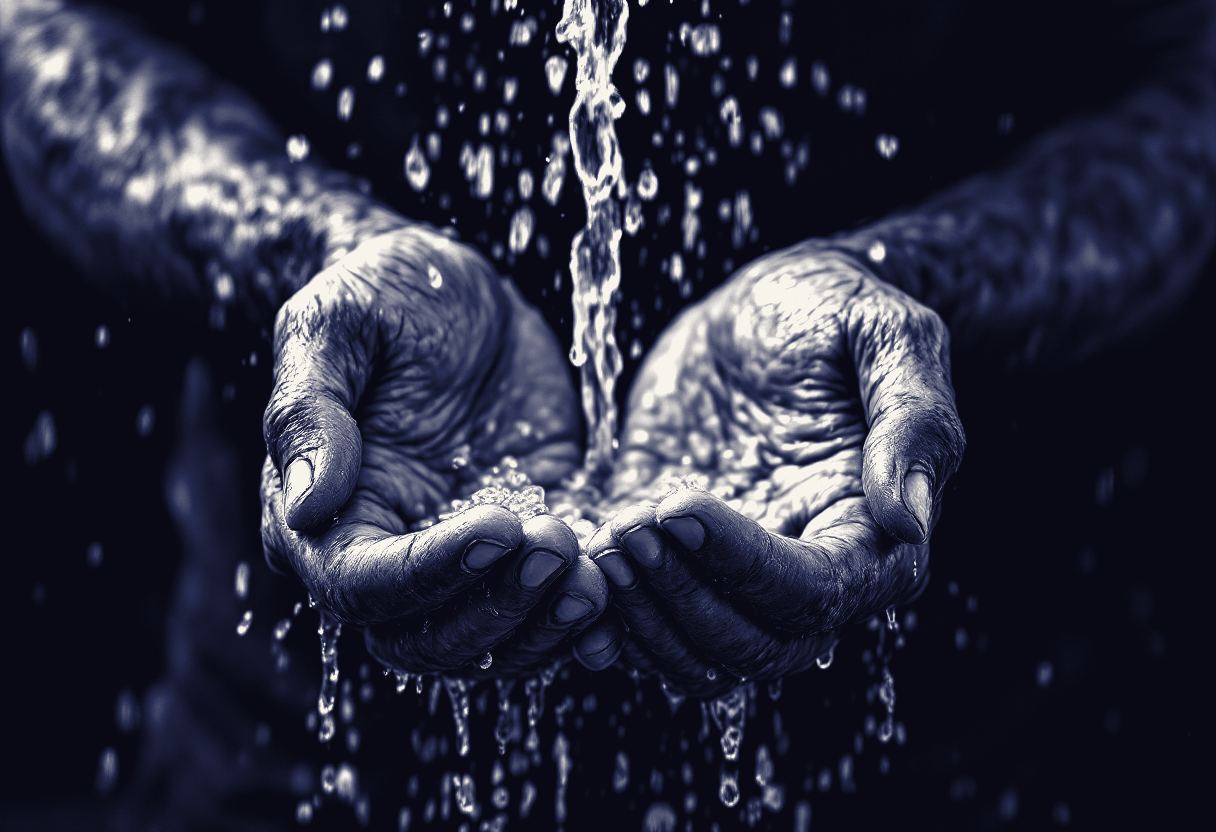 Working hands under running water